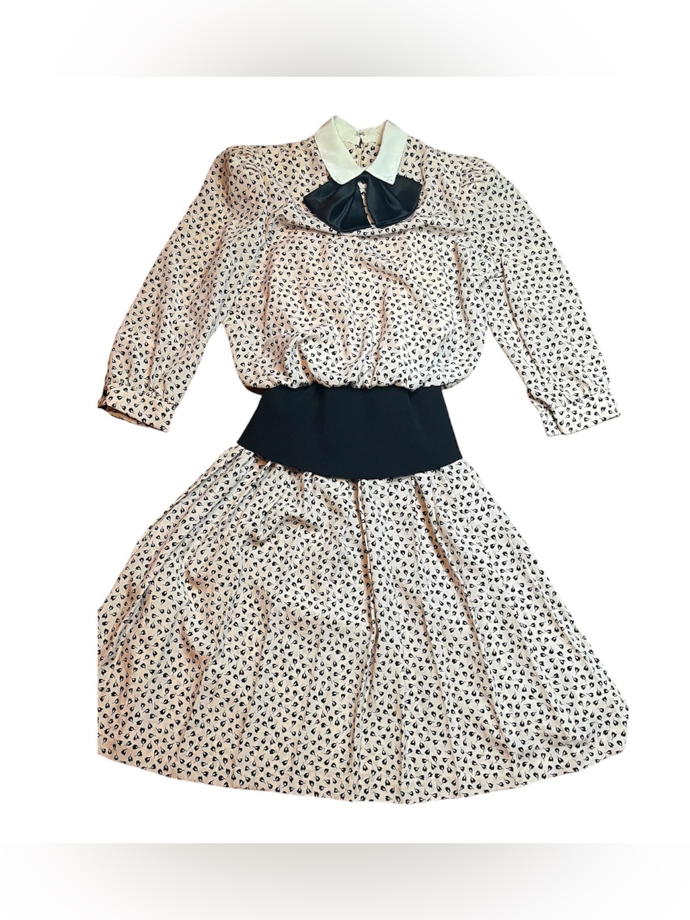 Vintage AGM Blush Black Floral Secretary Dress Bow Collar USA Size Unknown